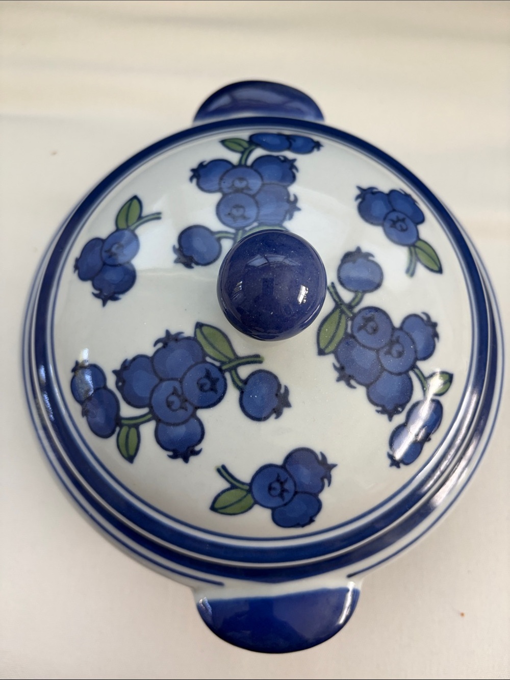Vintage April Cornell Blueberry Ceramic Casserole with Lid
